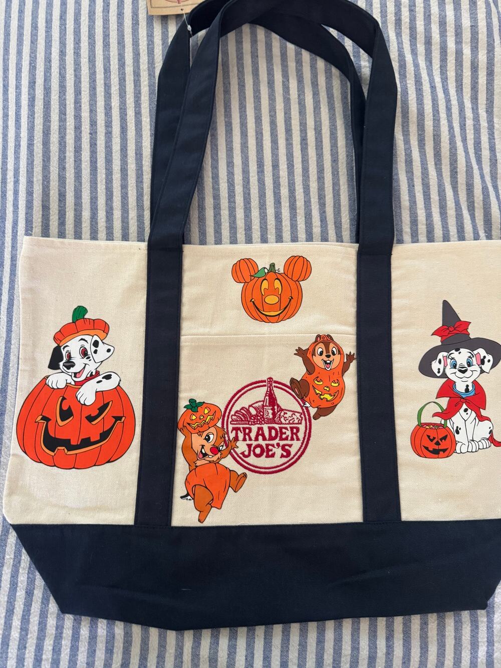 Disney Halloween Dalmation Chip Dale Marie Gus  Custom Trader Joes Large Tote